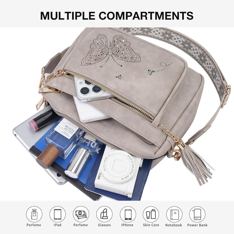 KITEVIUN Crossbody Bags for Women Trendy Leather Crossbody Purse Shoulder Handbags Butterfly Design - Image 3